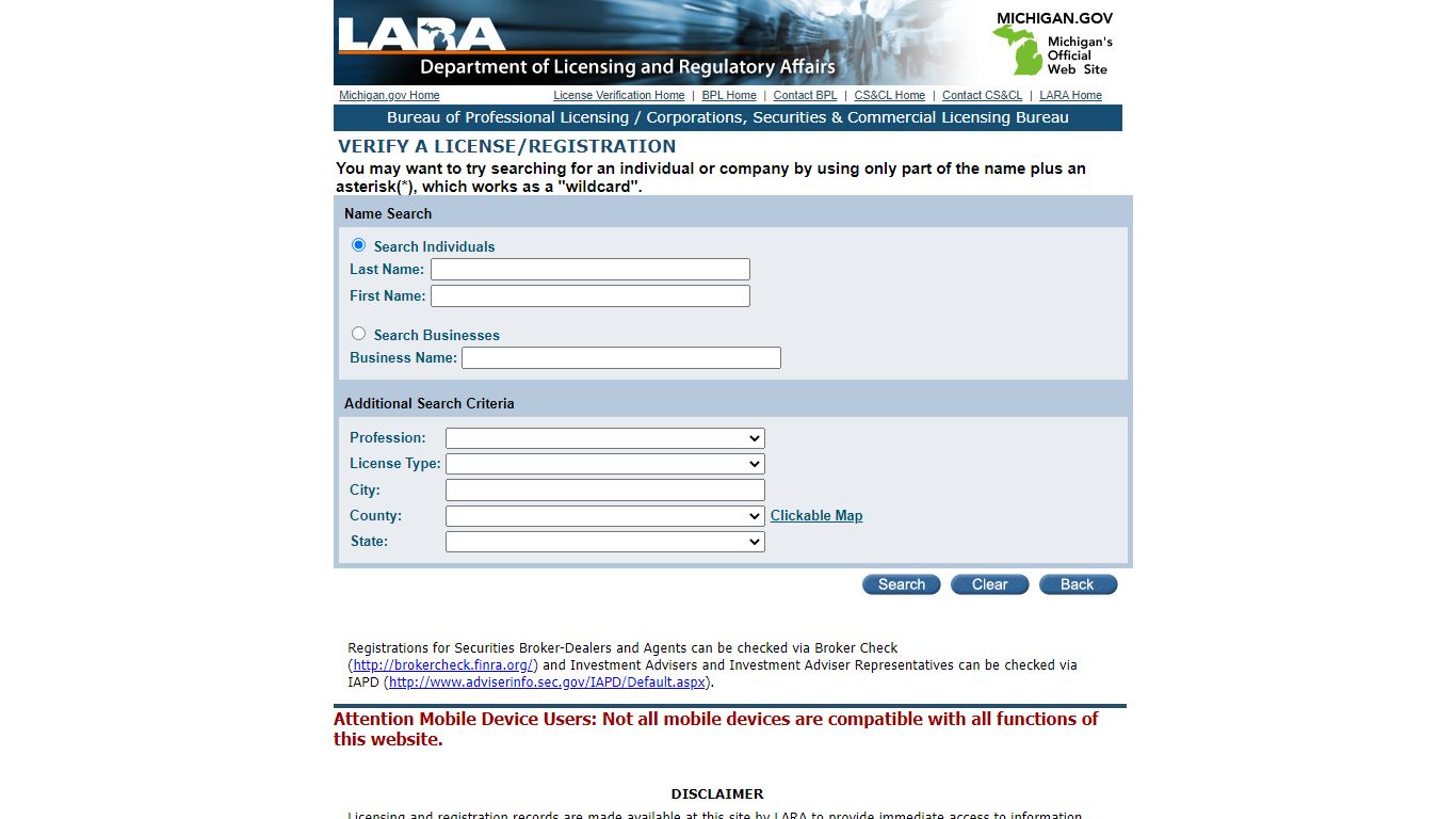 Search License by Name - Michigan